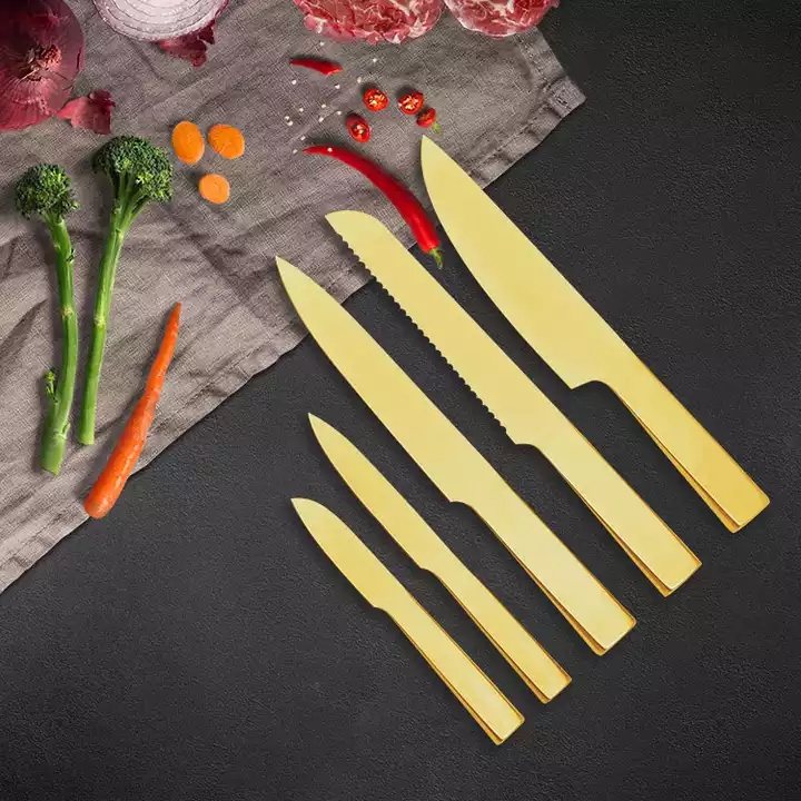 Amazon Hot Selling tapadásmentes bevonat rozsdamentes acél színes konyhai kés készlet üreges fogantyúval 